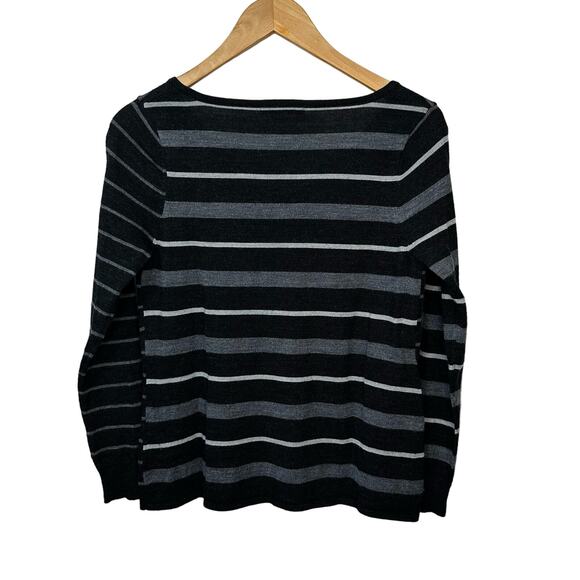 Smartwool Sweater Womens Size XS Long Sleeve V Neck Black Gray Striped Merino - Picture 3 of 5